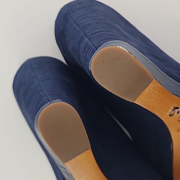 Modern Vintage Diva Wedge Slingback Blue Platform Peep Toe Shoe Sandal Sz 6 - Picture 15 of 16